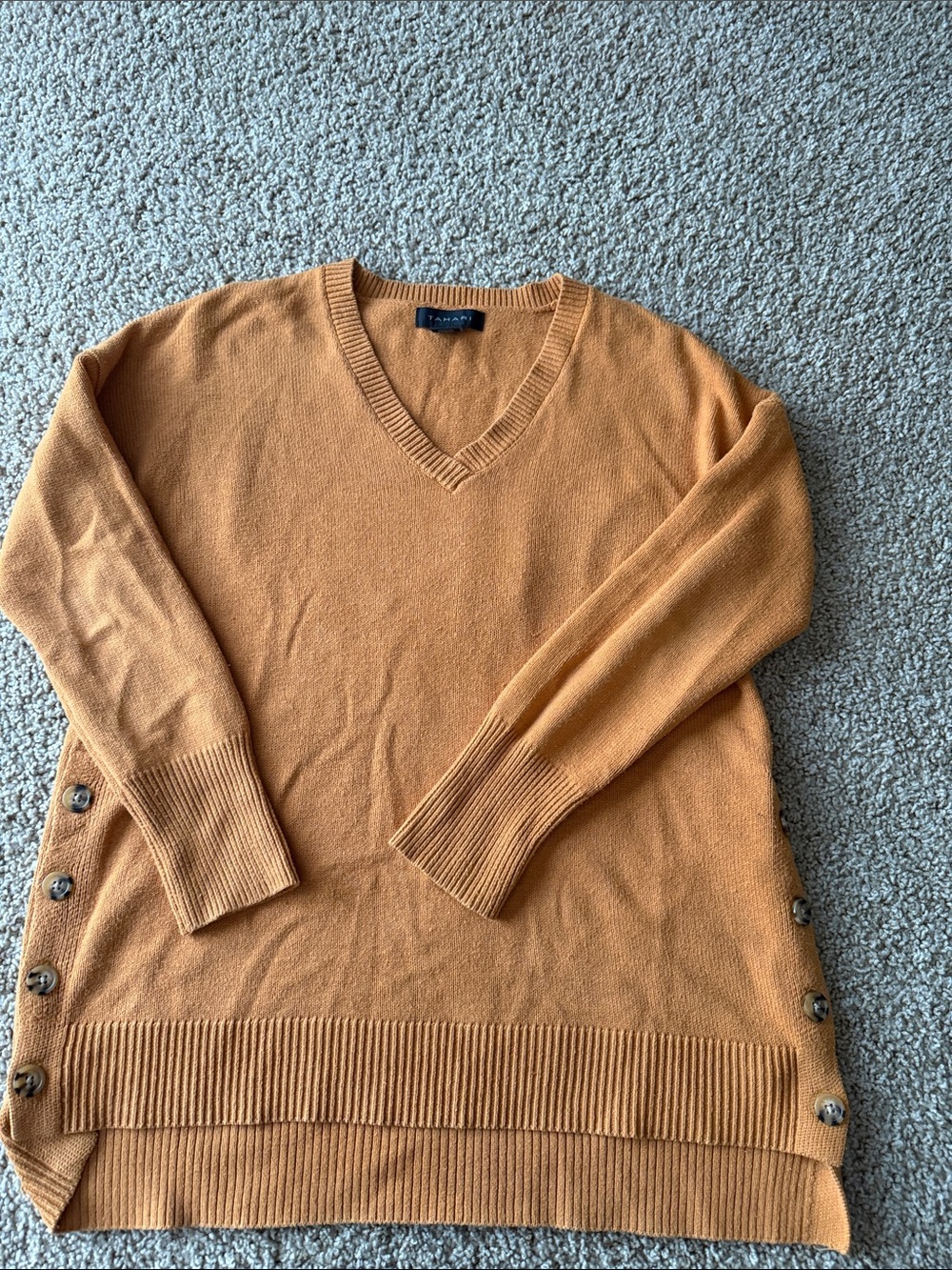Tahari Mustard V-Neck Side-Button Sweater